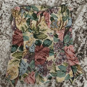 Green Floral Woven Jacquard Ruched Bust Spilt Hem Corset